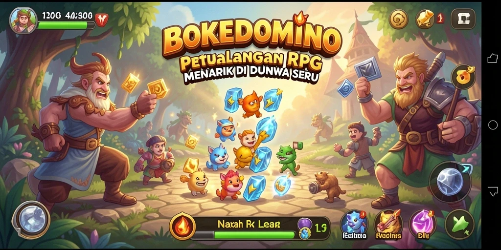 Screenshot BOKEDOMINO menampilkan momen seru dalam pertempuran RPG.