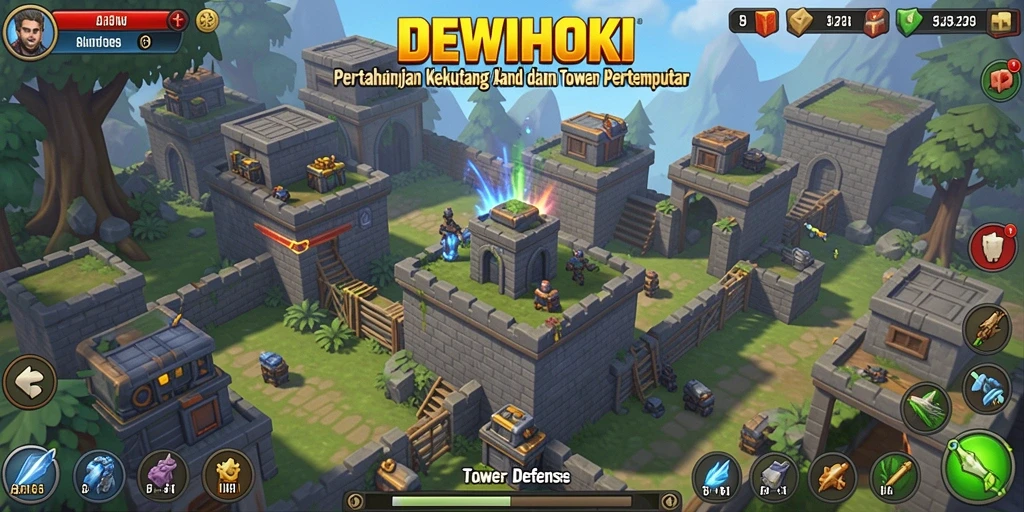 Gameplay seru DEWIHOKI dengan strategi Tower Defense yang menantang.