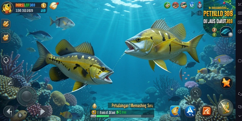 Tampilan gameplay memancing yang menakjubkan di laut dalam.
