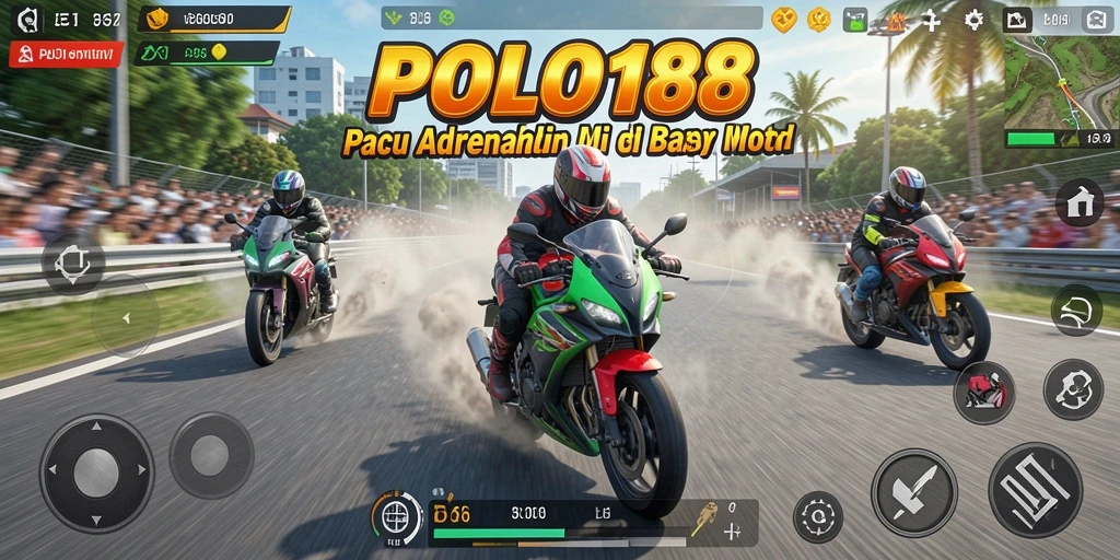 Screenshot gameplay menunjukkan aksi balapan motor yang intens.