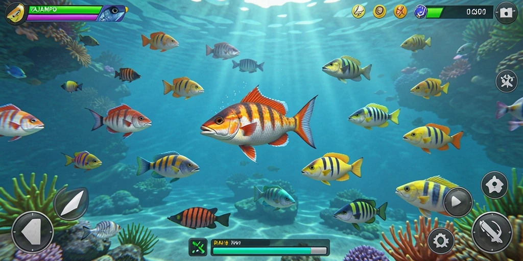 Gameplay seru RAJAMPO yang menampilkan aksi tembak ikan.