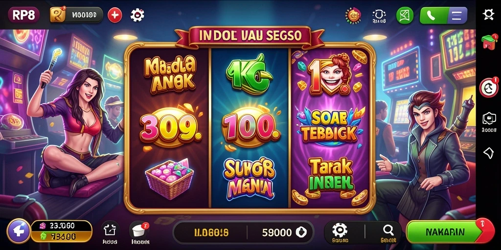 Screenshot utama RP8 menampilkan gameplay Slot yang dinamis dan penuh warna.