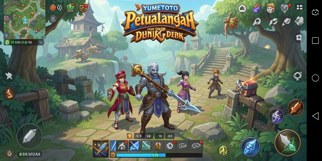 Tangkapan layar YUMETOTO menampilkan aksi pertarungan RPG yang mendebarkan.